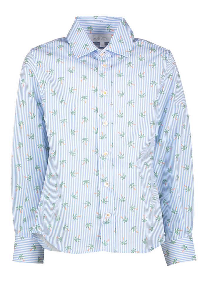 Blauw gestreepet hemd met palmbomen Levi Blue Bay
