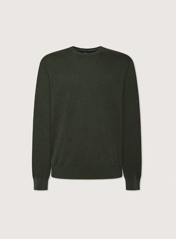 Mosgroene katoenen pull met ronde hals Faconnable