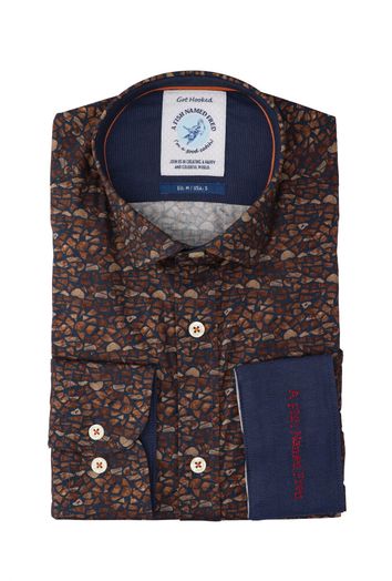 Donkerblauw katoenen hemd ( regular fit) met houtblokken en lange mouwen A Fish Named Fred 
