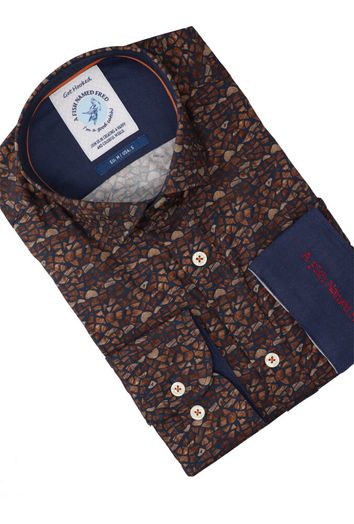 Donkerblauw katoenen hemd ( regular fit) met houtblokken en lange mouwen A Fish Named Fred 