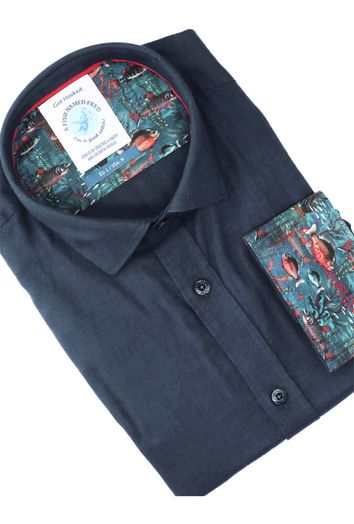 donkerblauw katoenen hemd (slim fit) met lange mouwen A Fish Named Fred