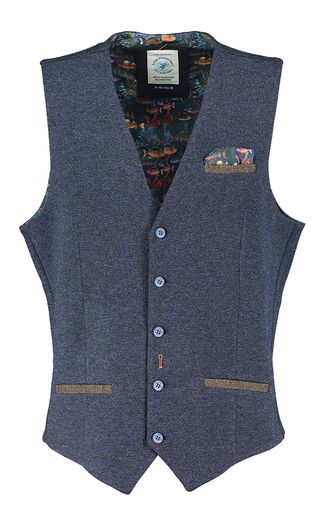 Blauwe mouwloze vest met print binnenin A Fisch Named Fred