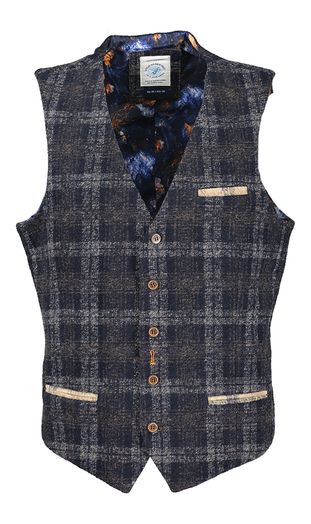 Blauwe geruite mouwloze vest A Fish Named Fred