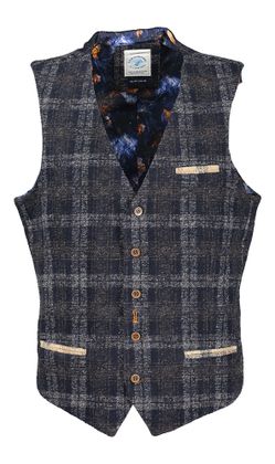 A Fish Named Fred Blauwe geruite mouwloze vest