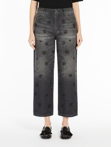 Donkergrijze straight jeans met strass details Manetta Max Mara Weekend