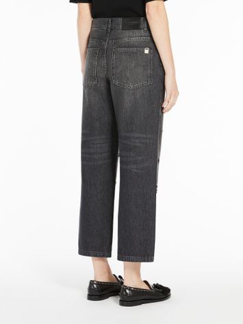 Donkergrijze straight jeans met strass details Manetta Max Mara Weekend