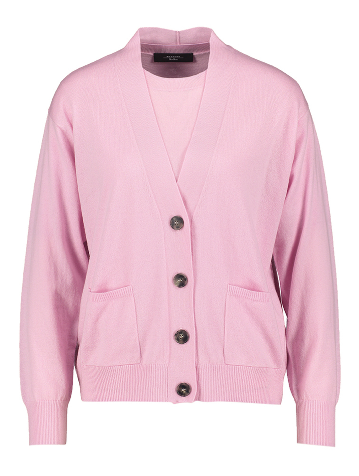 Roze wollen set met cardigan en trui met korte mouwen Decano Max Mara
