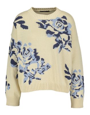 Max Mara Weekend Beige trui met blauwe bloemenprint Fabian Max Mara