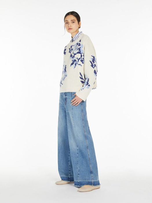 Beige trui met blauwe bloemenprint Fabian Max Mara