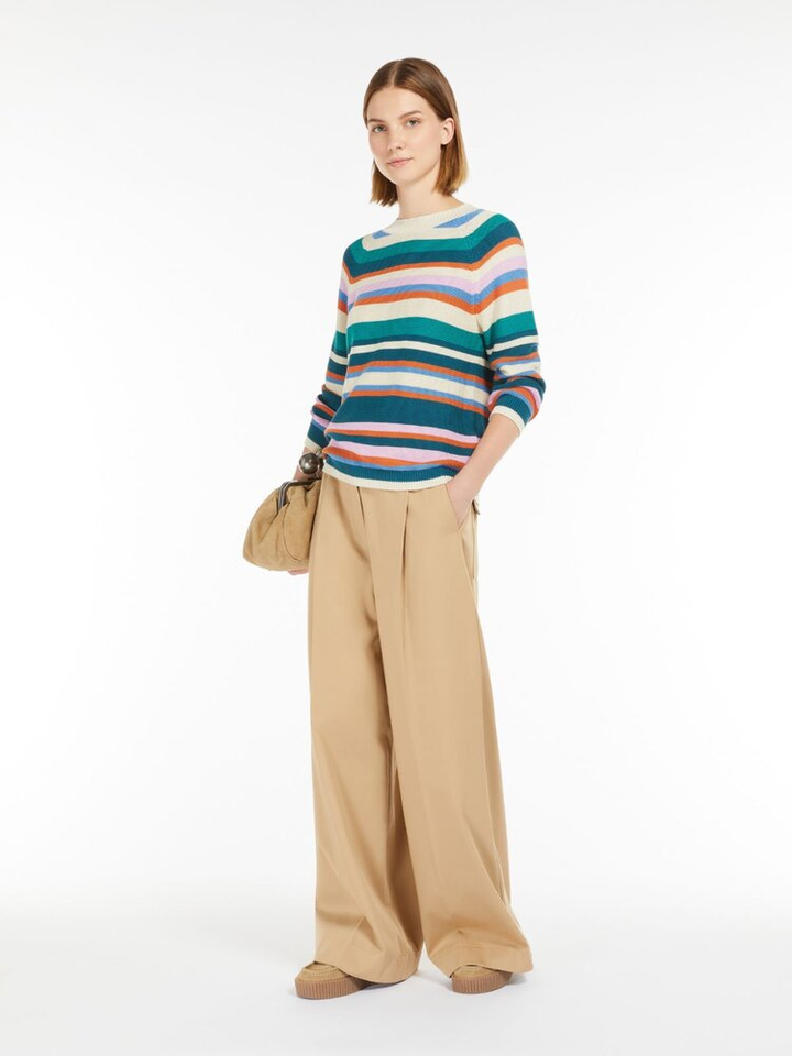 Multicolor gestreepte katoenen pull met ronde hals en driekwart mouwen Linz Max Mara Weekend