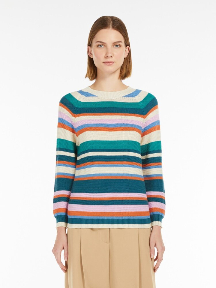 Multicolor gestreepte katoenen pull met ronde hals en driekwart mouwen Linz Max Mara Weekend