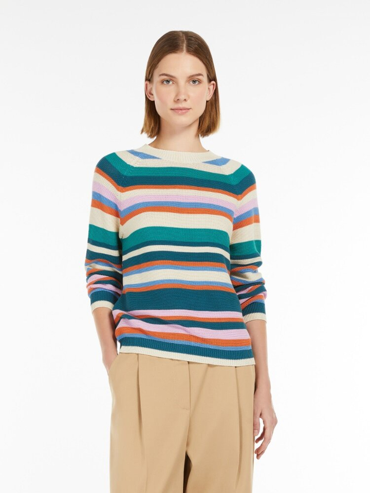 Multicolor gestreepte katoenen pull met ronde hals en driekwart mouwen Linz Max Mara Weekend