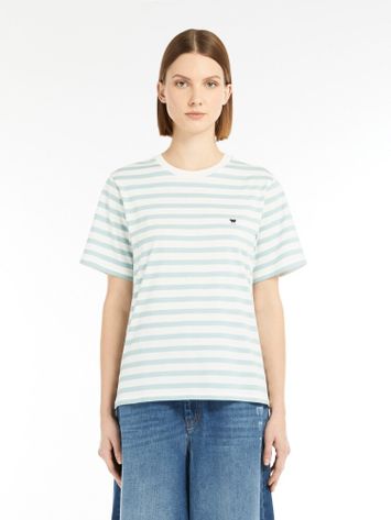 Muntgroen en ecru gestreepte katoenen t-shirt Satrapo Max Mara Weekend