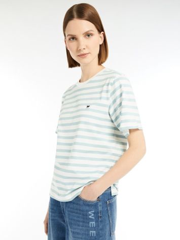 Muntgroen en ecru gestreepte katoenen t-shirt Satrapo Max Mara Weekend