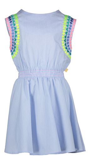 Blauwe gestreepte katoenen jurk met fluo detail Billieblush