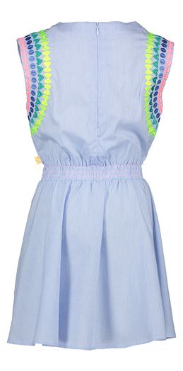 Blauwe gestreepte katoenen jurk met fluo detail Billieblush