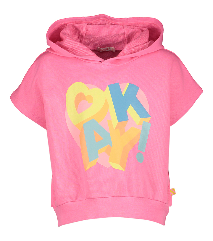 Roze fluo korte trui met kap Billieblush 