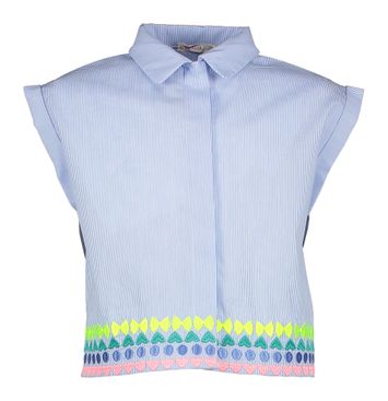 Blauwe gestreepte bloes met fluo detail Billieblush