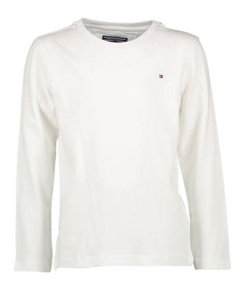 Witte tshirt met lange mouwen en klein logo op linkerborst Tommy Hilfiger