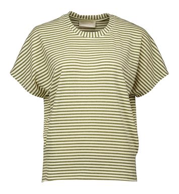 Kaki kleurige gestreepte t-shirt met glitterdraad Pawa Momoni