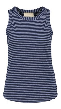 Momoni Blauwe gestreepte top met glitterdraad Genipa