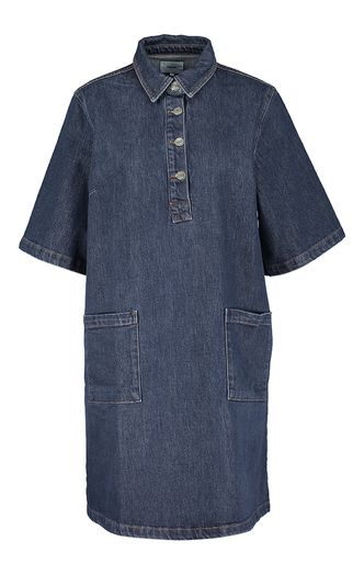 Donkerblauwe jeansjurk met opgestikte zakken London Dress Numph