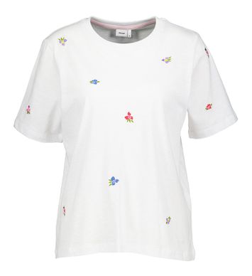 Witte katoenen t-shirt met ronde hals en bloemenmotief Pilas Numph