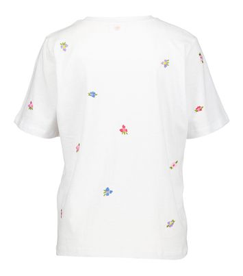 Witte katoenen t-shirt met ronde hals en bloemenmotief Pilas Numph