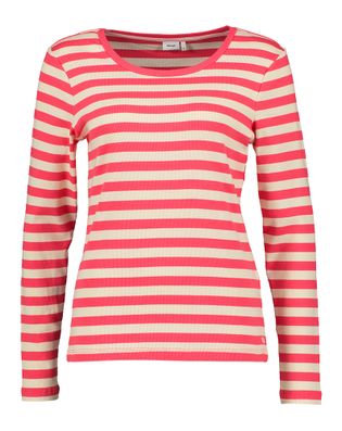 Numph Rood en ecru gestreepte t-shirt met ronde hals Mixie
