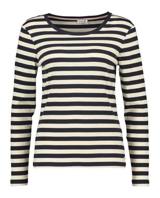 Numph Blauw en ecru gestreepte t-shirt met ronde hals Mixie