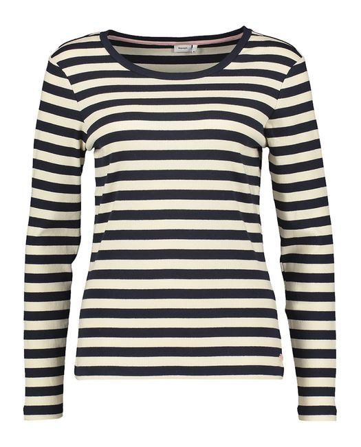 Blauw en ecru gestreepte t-shirt met ronde hals Mixie Numph