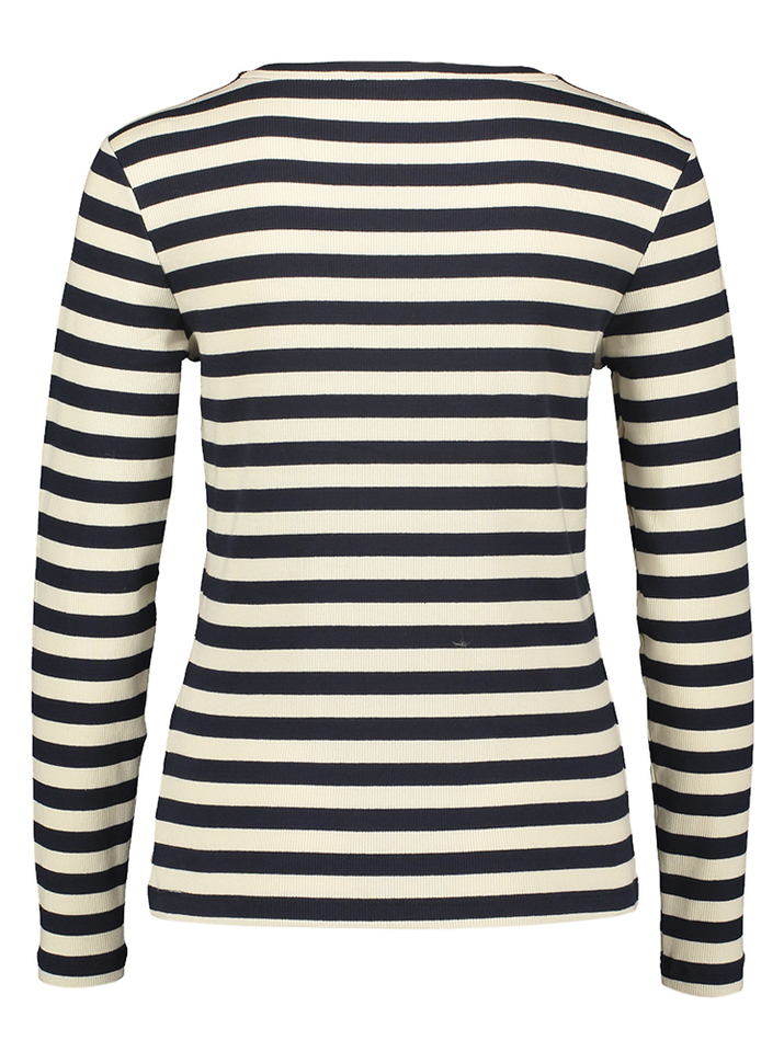 Blauw en ecru gestreepte t-shirt met ronde hals Mixie Numph