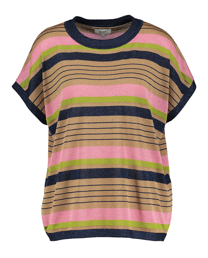 Multicolor gestreepte t-shirt met glans en korte mouwen Laura Darlene Numph