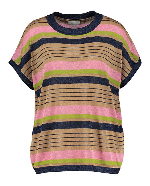 Multicolor gestreepte t-shirt met glans en korte mouwen Laura Darlene Numph