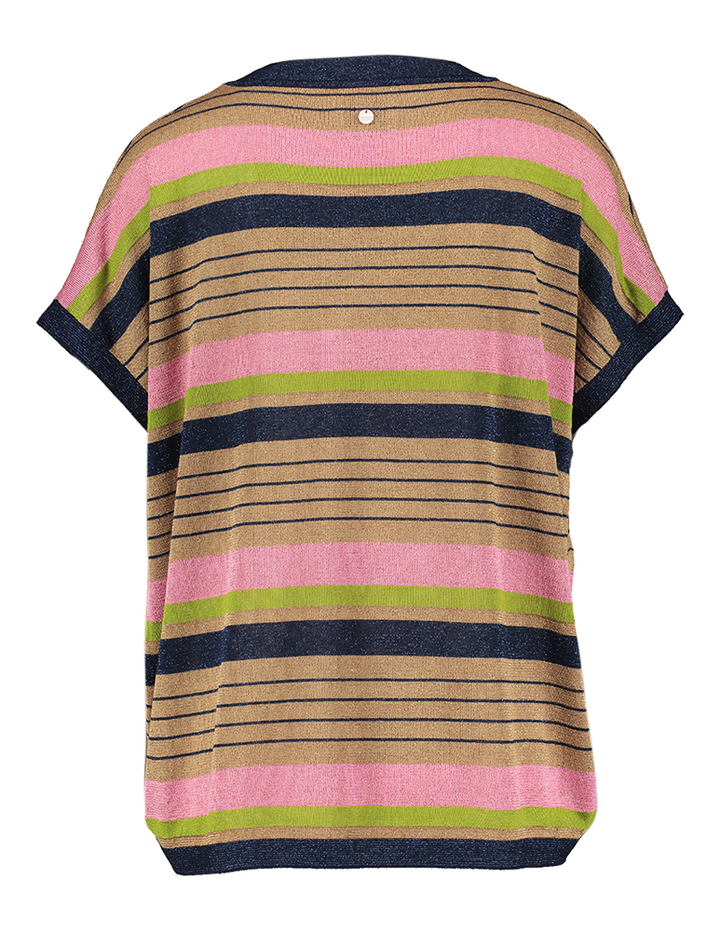 Multicolor gestreepte t-shirt met glans en korte mouwen Laura Darlene Numph