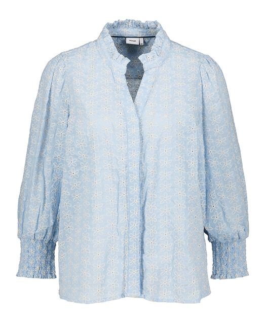 Lichtblauwe katoenen blouse met ecru bloemenmotief Siva Numph