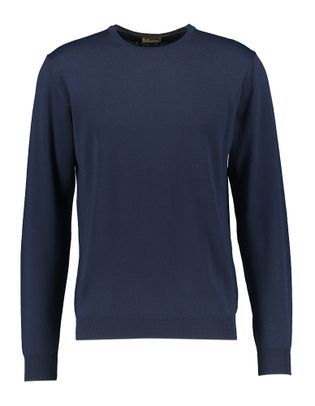 Stenströms Donkerblauwe trui met patch op elleboog in merino wol Stenstroms