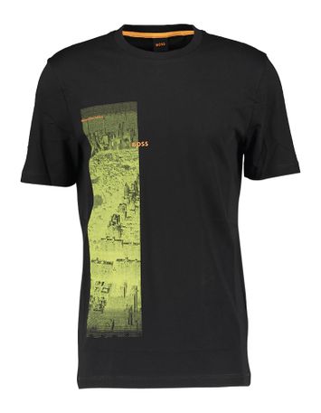 Zwarte katoenen t-shirt met groene opdruk Metropolitan Hugo Boss