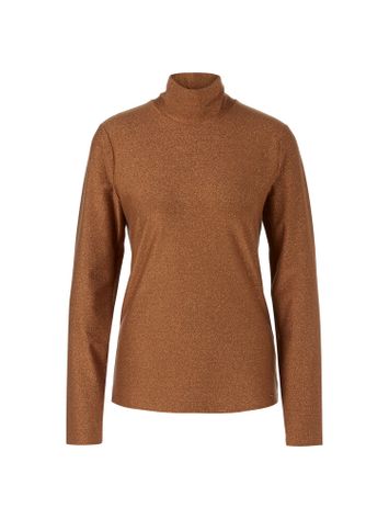 Roestkleurige lange t-shirt met glans en rolkraag Marc cain collections