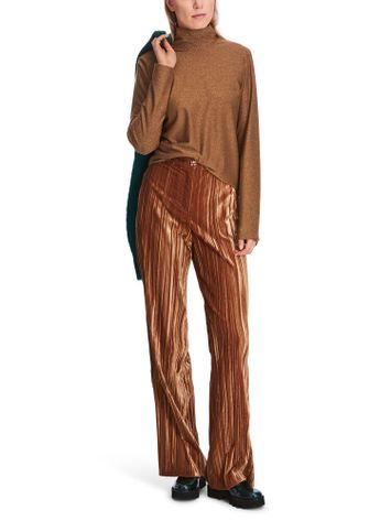 Roestkleurige lange t-shirt met glans en rolkraag Marc cain collections