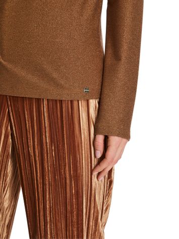 Roestkleurige lange t-shirt met glans en rolkraag Marc cain collections