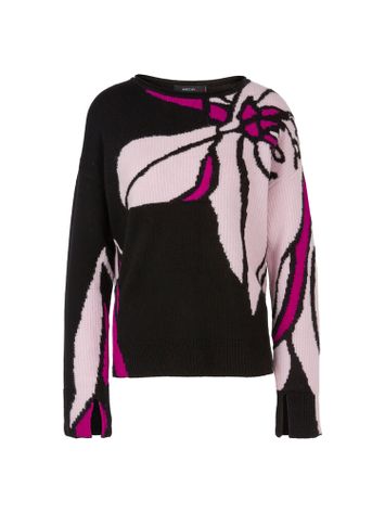 Zwarte wolen trui met roze bloemenprint Marc Cain Collections