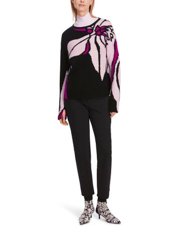 Zwarte wolen trui met roze bloemenprint Marc Cain Collections