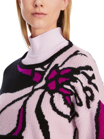 Zwarte wolen trui met roze bloemenprint Marc Cain Collections