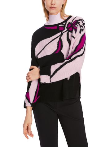 Zwarte wolen trui met roze bloemenprint Marc Cain Collections