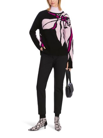 Zwarte wolen trui met roze bloemenprint Marc Cain Collections