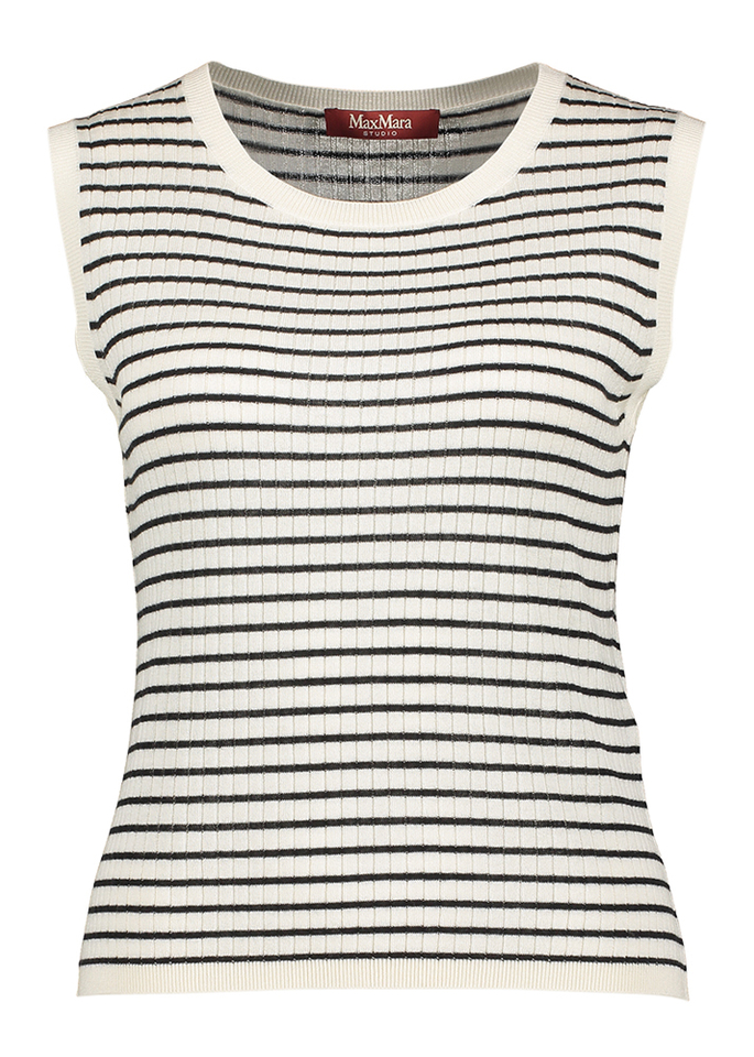 Ecru top in ribbel met zwarte strepen  Valeria Max Mara