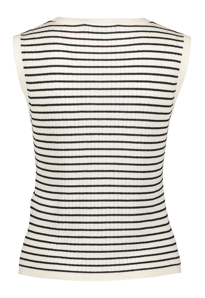 Ecru top in ribbel met zwarte strepen  Valeria Max Mara