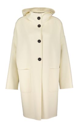 Max Mara Studio Lange ecru wollen mantel met opgestikte zakken Zina Max Mara
