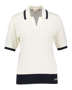 Liu Jo Ecru polo met donkerblauwe band